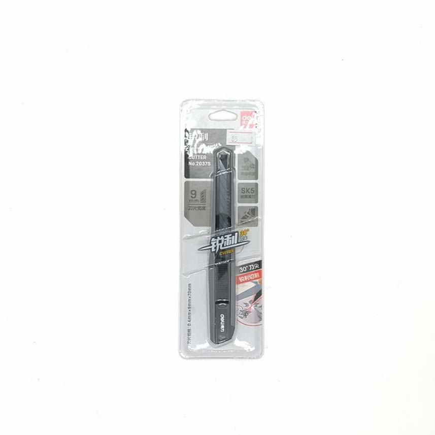 คัตเตอร์DELI 9mm.(30องศา)No.2037S/เหล็กใบมีดดำ